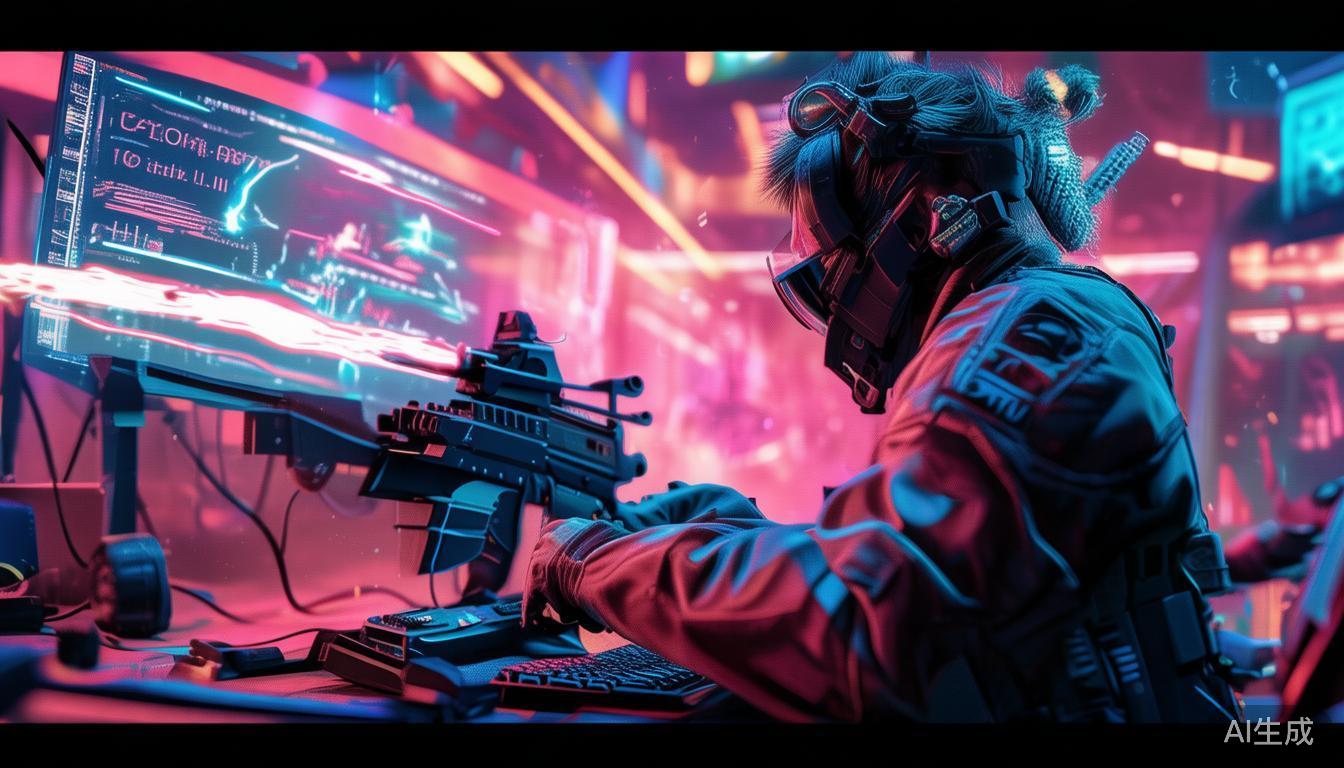 在激烈的电竞比赛中，枪男角色的精准射击决定了胜负的